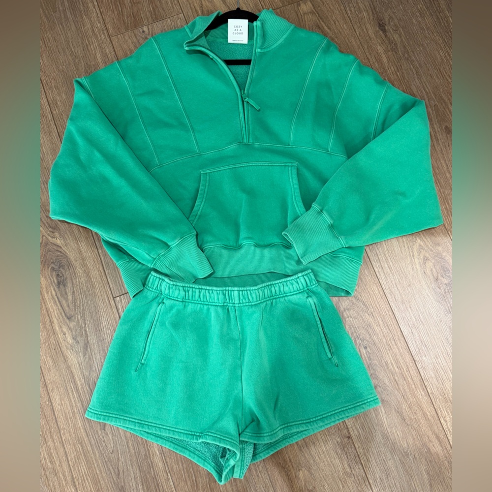 Green Hoodie and Shorts Set